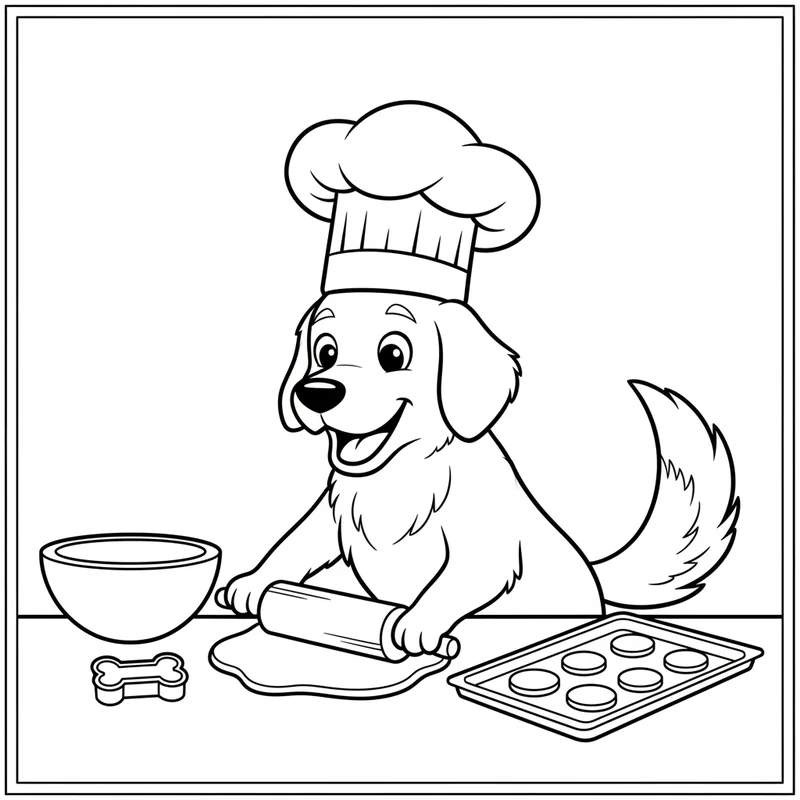 Süßer Hund als Koch zum Ausmalen
