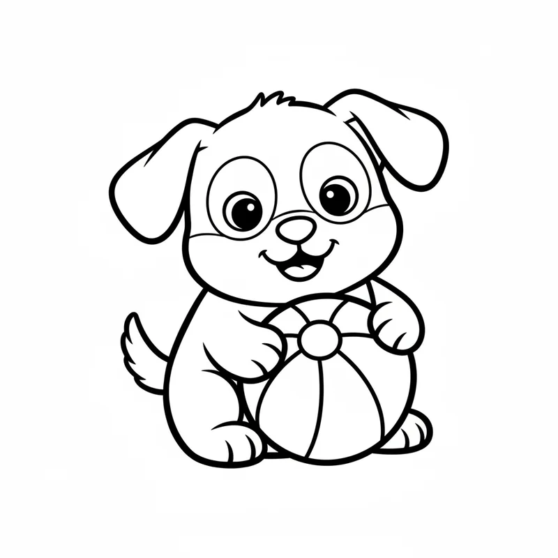 Süßer Welpe mit Ball zum Ausmalen