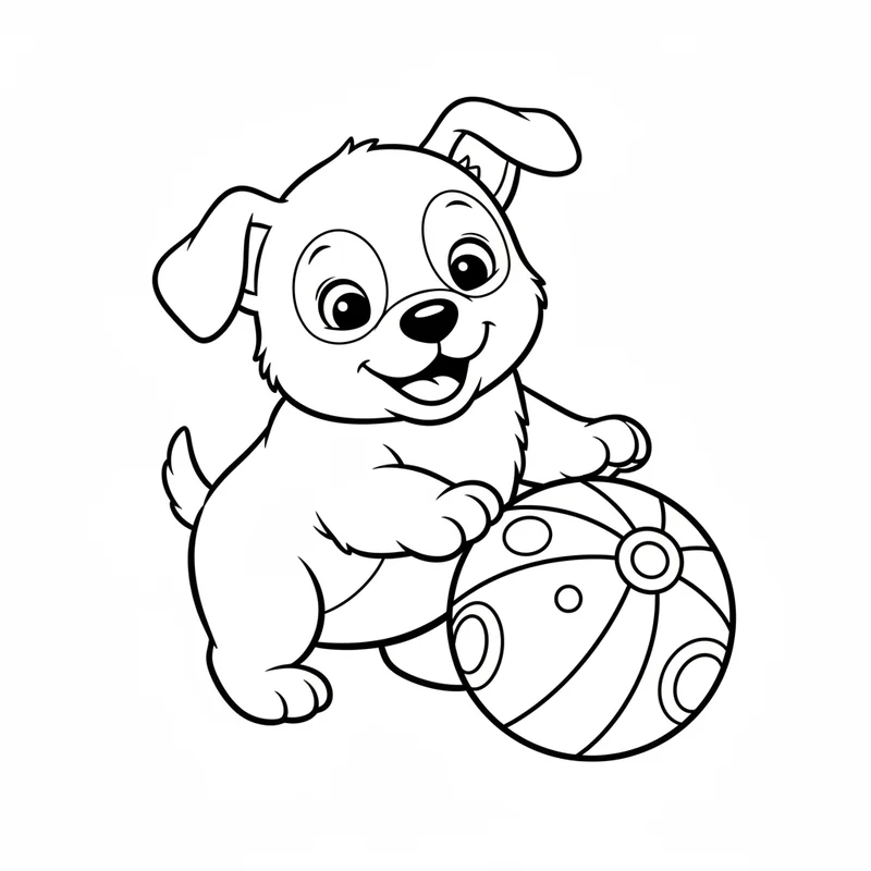 Süßer Welpe mit Ball zum Ausmalen