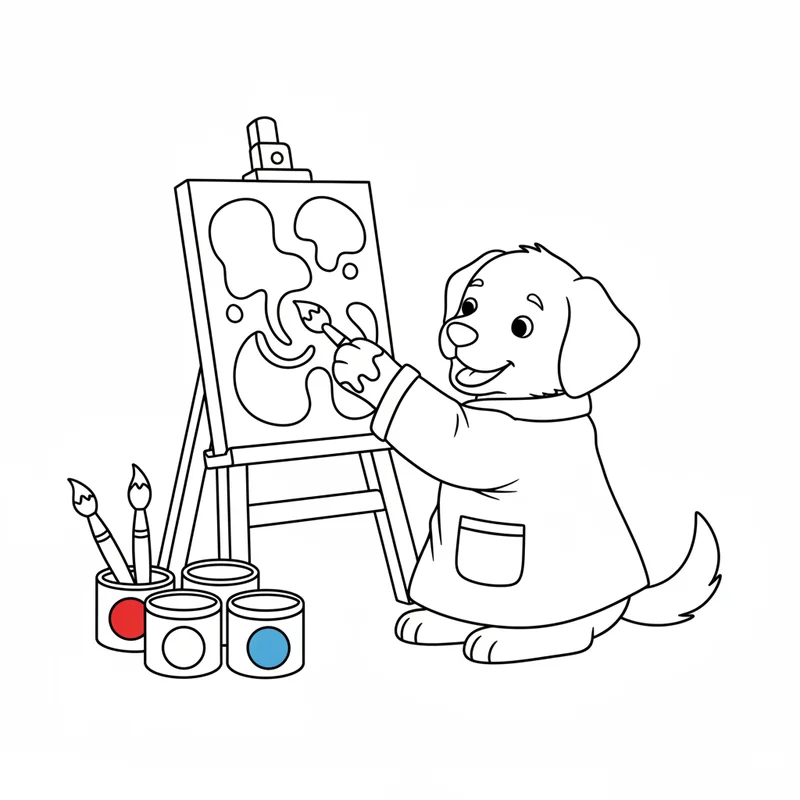 Süßer Welpe mit Pinsel zum Ausmalen