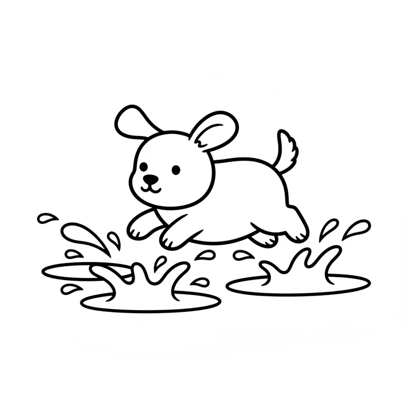 Verspieltes Hundchen mit Wasser zum Ausmalen