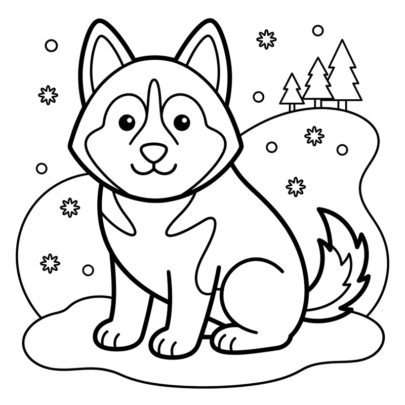 Husky im Schnee – Husky Ausmalbild kostenlos