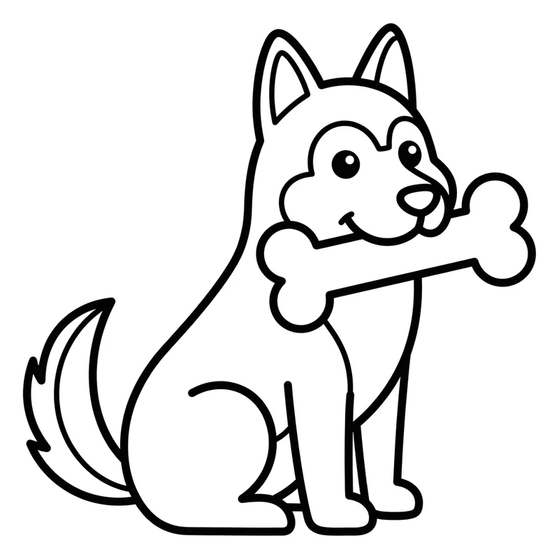 Husky mit großem Knochen – Husky Ausmalbild kostenlos