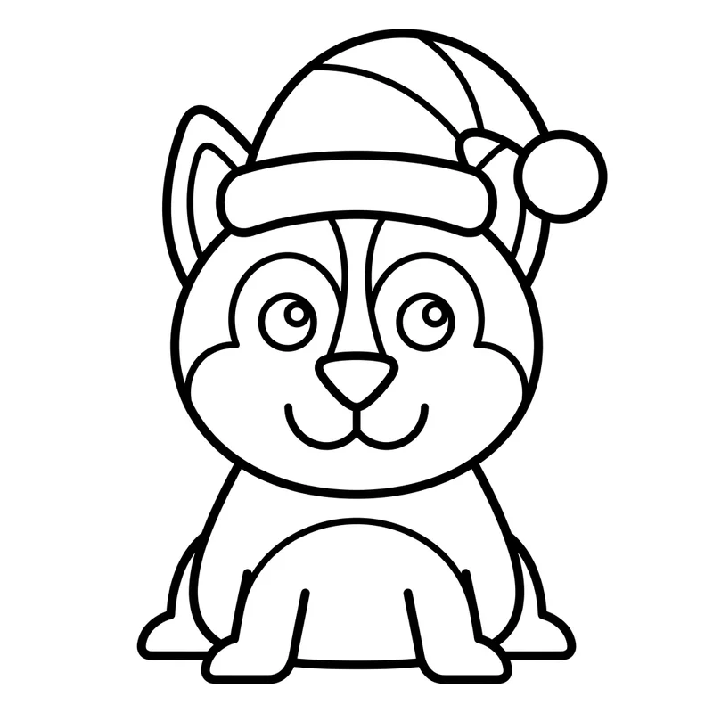 Husky mit Weihnachtsmütze – Husky Ausmalbild kostenlos