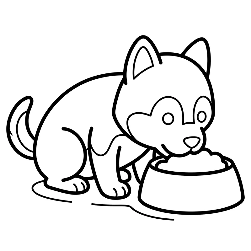 Husky Welpe beim Fressen – Husky Ausmalbild kostenlos