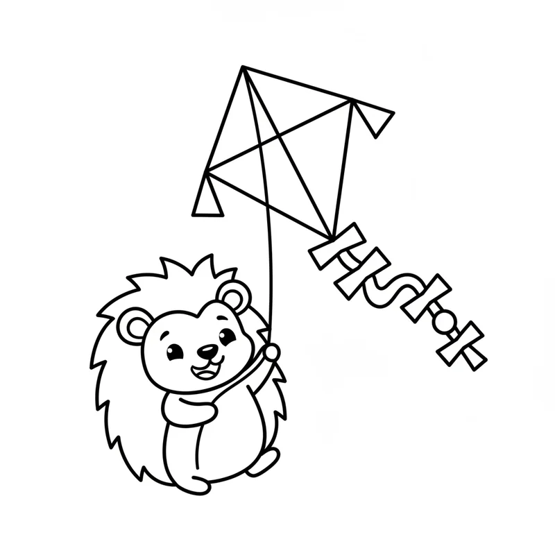 Fröhlicher Igel mit Drachen zum Ausmalen