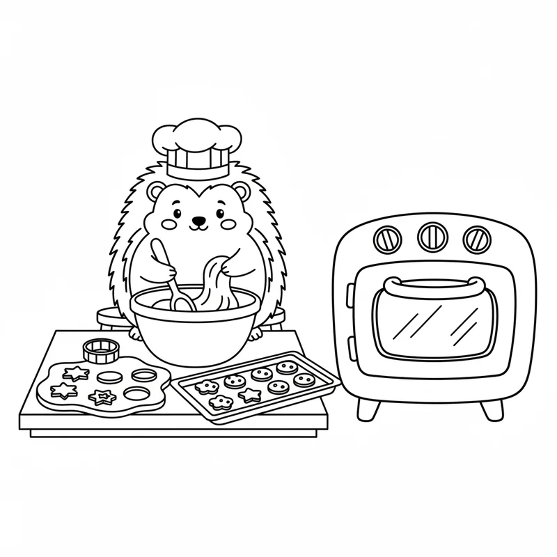 Igel als Bäcker zum Ausmalen