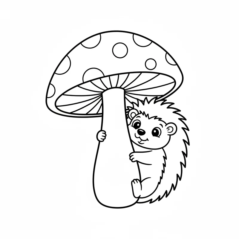 Igel hinter Pilz zum Ausmalen