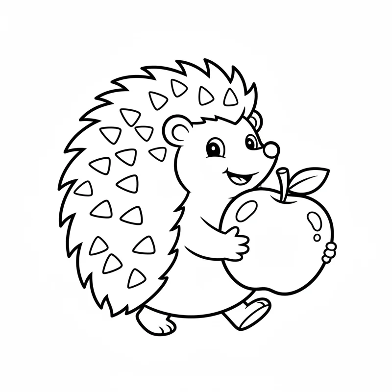 Igel mit Apfel zum Ausmalen