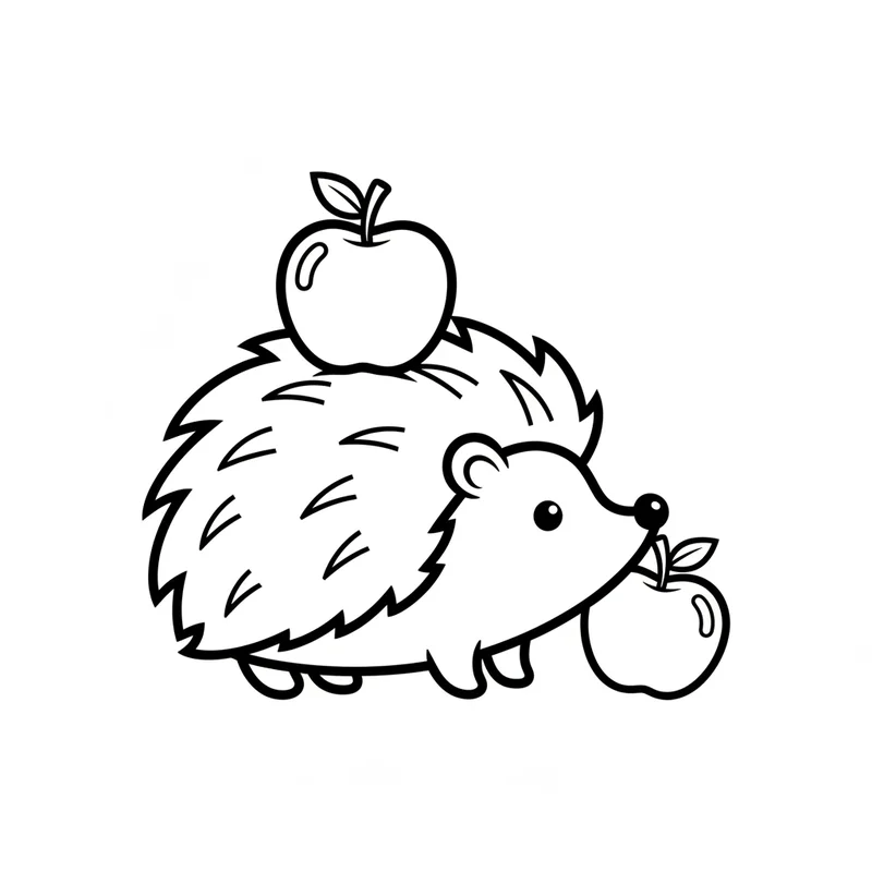 Igel mit Äpfeln zum Ausmalen