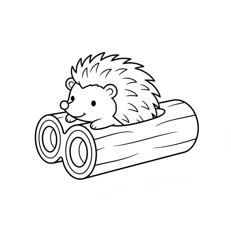 Süßer Igel im Baumstamm zum Ausmalen
