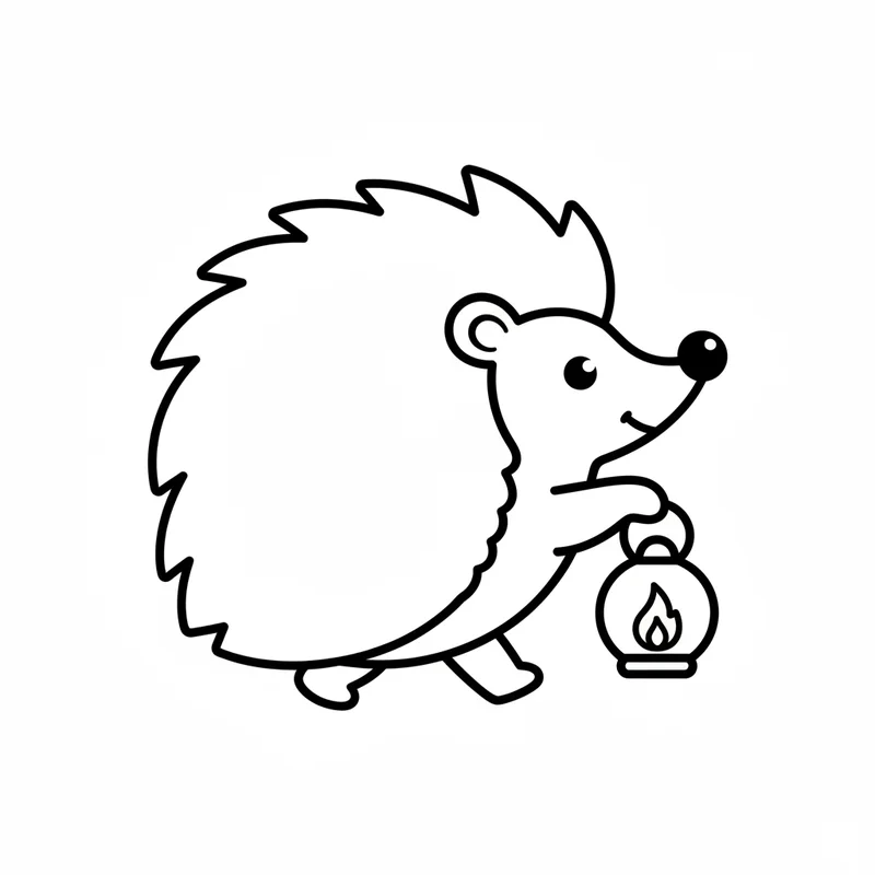 Süßer Igel mit Laterne zum Ausmalen
