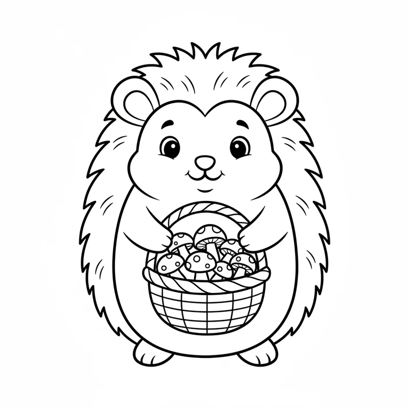 Süßer Igel mit Pilzkorb zum Ausmalen