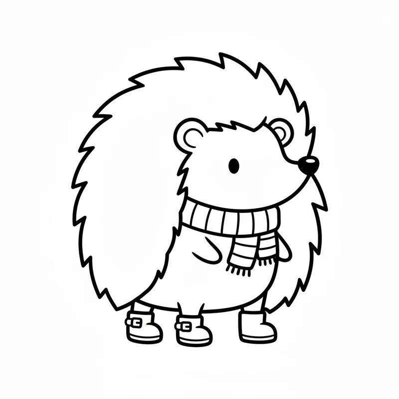Süßer Igel mit Schal und Stiefeln zum Ausmalen