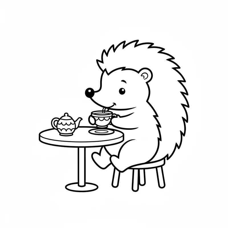 Süßer Igel mit Teetasse zum Ausmalen