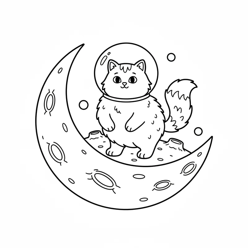 Astronautenkatze auf dem Mond zum Ausmalen