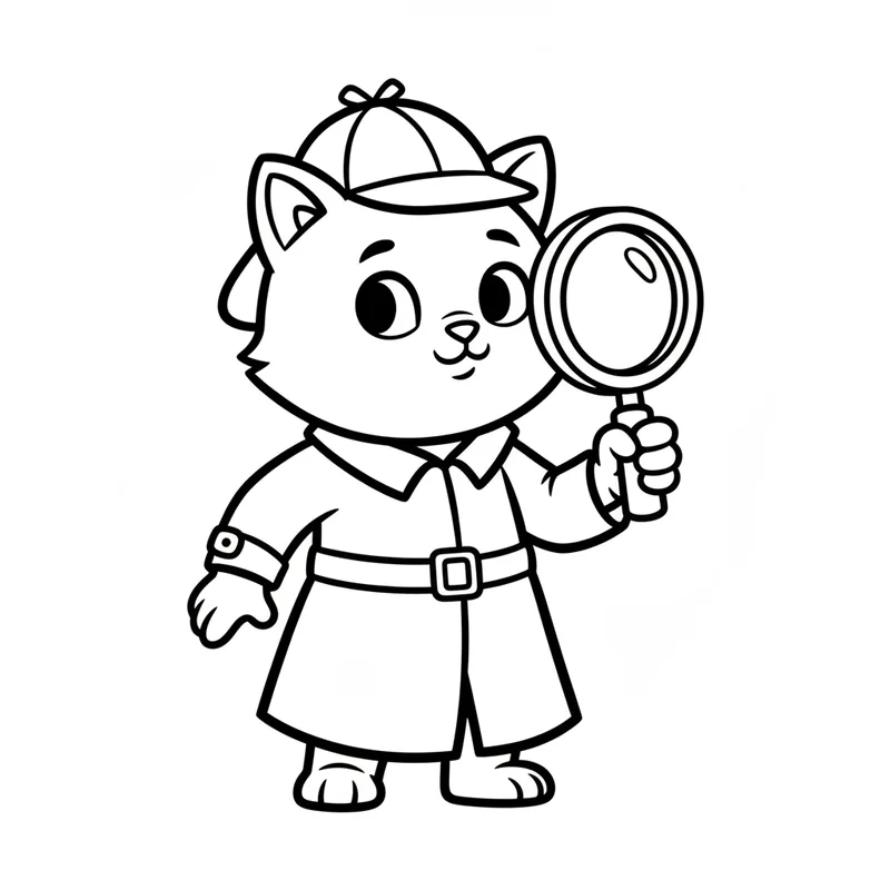 Detektiv-Katze zum Ausmalen