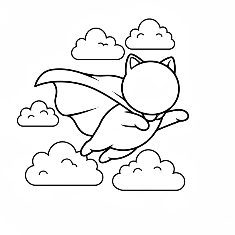 Fliegende Katze mit Umhang zum Ausmalen