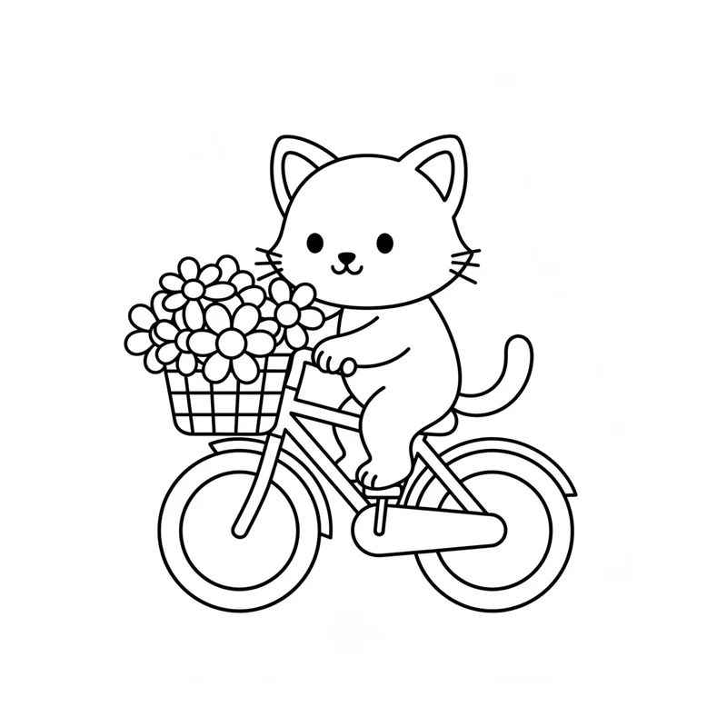 Kätzchen auf dem Fahrrad zum Ausmalen