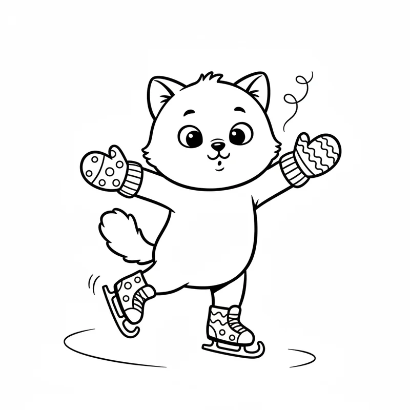 Kätzchen auf Schlittschuhen zum Ausmalen