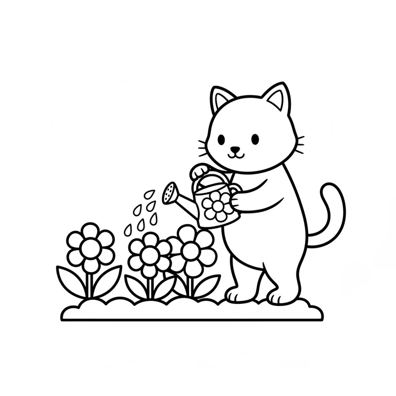 Kätzchen mit Gießkanne zum Ausmalen