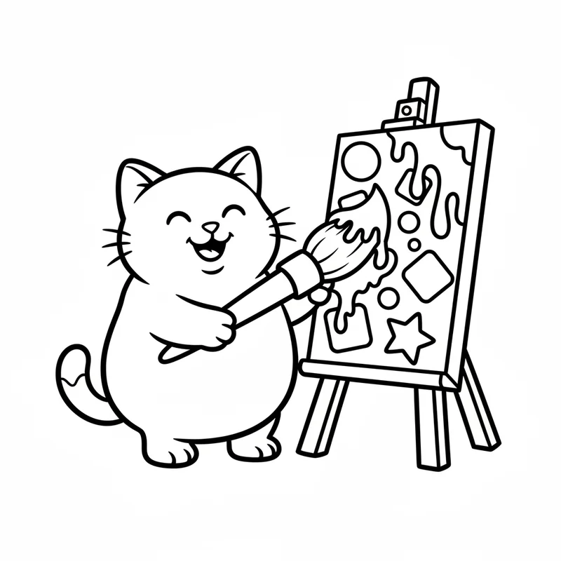 Kätzchen mit Pinsel und Staffelei zum Ausmalen