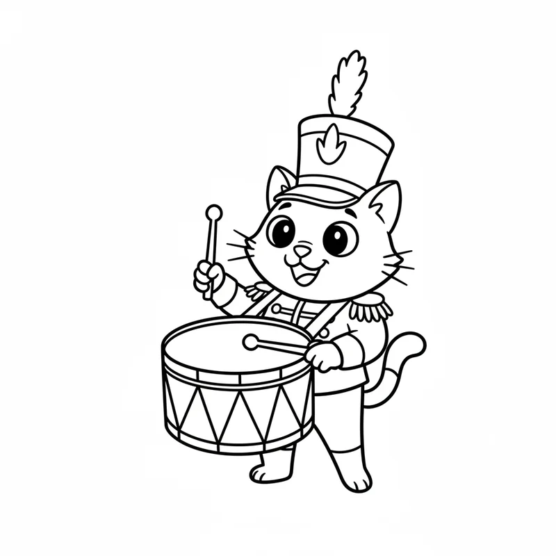 Katze mit Trommel zum Ausmalen