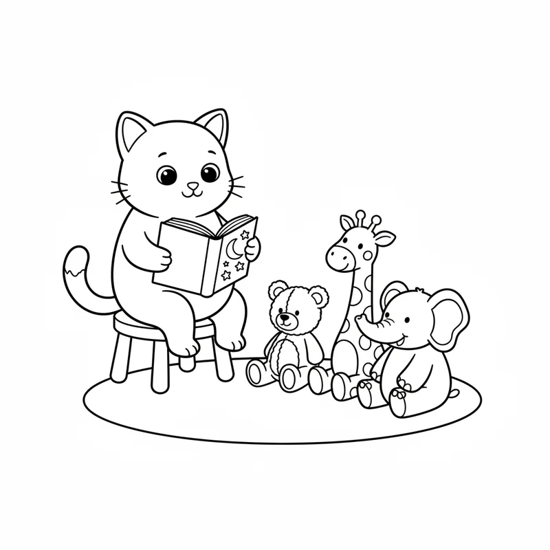 Süße Katze auf Hocker zum Ausmalen