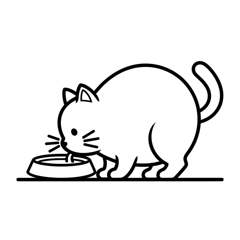 Süße Katze trinkt Milch aus Napf zum Ausmalen