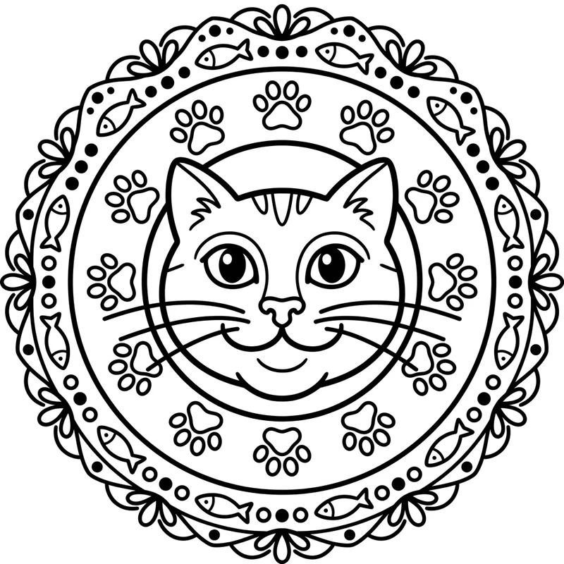 Katzenkopf-Mandala einfach – Katzen Ausmalbild kostenlos
