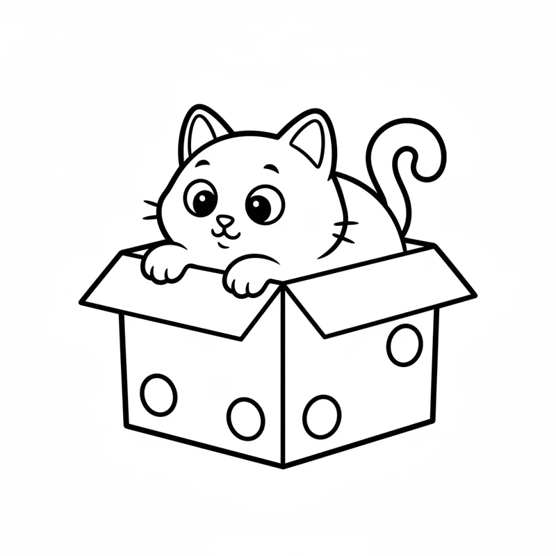 Kleine Katze im Karton zum Ausmalen