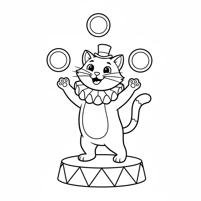 Süße Katze mit Zylinder und Ringen zum Ausmalen