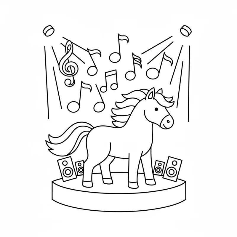 Fröhliches Pferd auf der Bühne zum Ausmalen