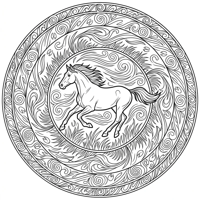 Galoppierendes Pferd im Mandala – Pferde Ausmalbild kostenlos