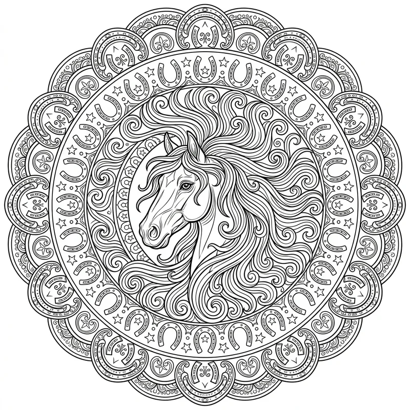 Pferd-Mandala kreisförmig – Pferde Ausmalbild kostenlos