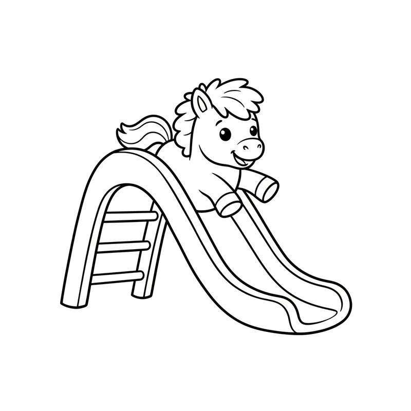 Pony auf der Rutsche zum Ausmalen