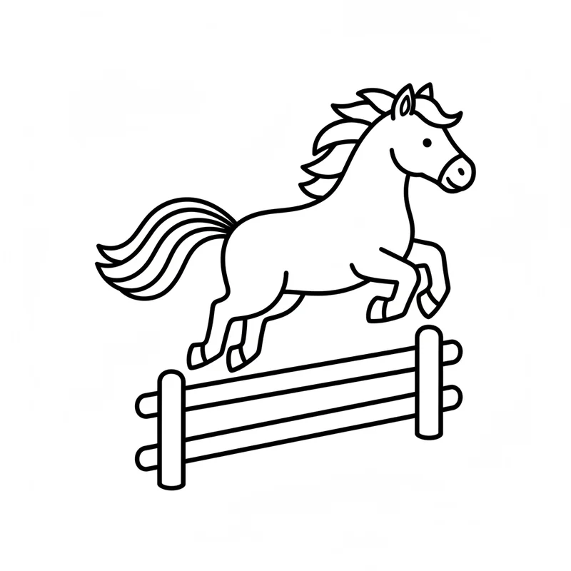Springendes Pferd über Zaun zum Ausmalen