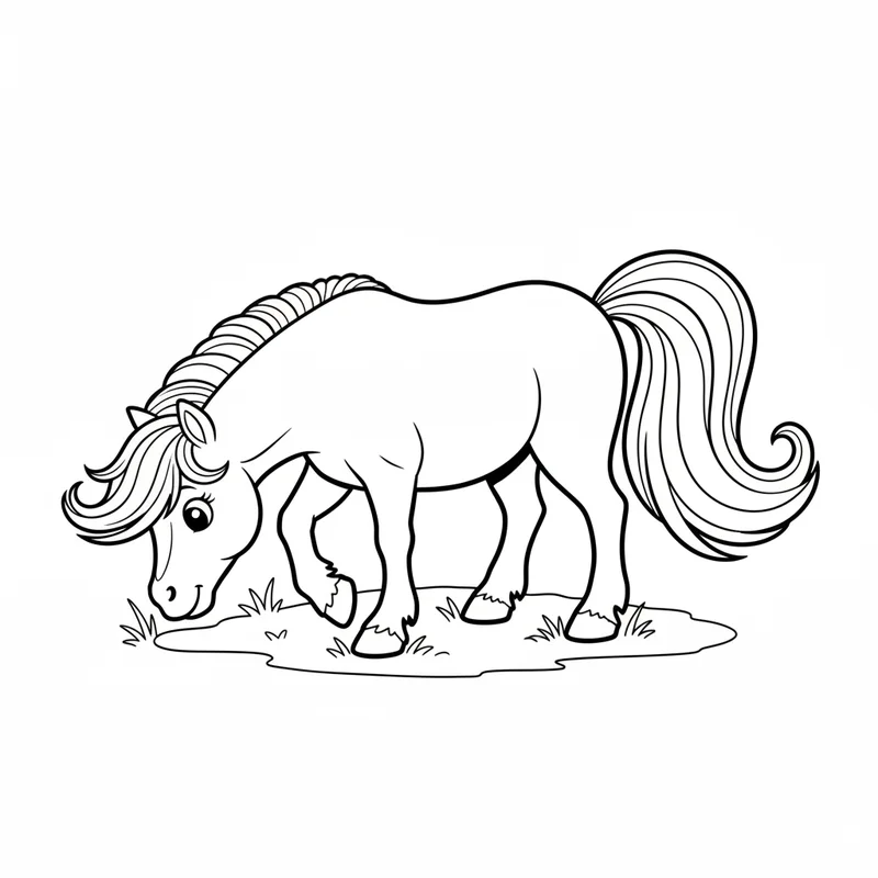 Süßes Pony beim Grasen zum Ausmalen