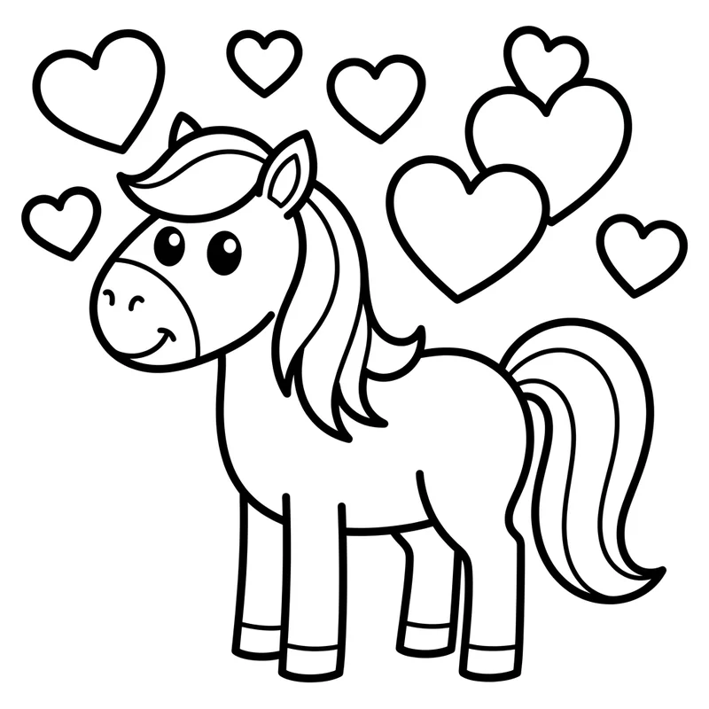 Pony mit Herzen – Pony Ausmalbild kostenlos