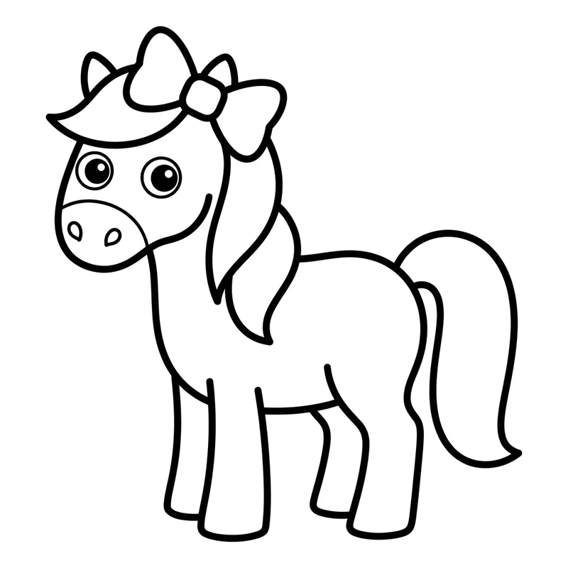 Pony mit Schleife im Haar – Pony Ausmalbild kostenlos