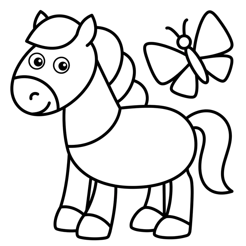 Pony mit Schmetterling – Pony Ausmalbild kostenlos