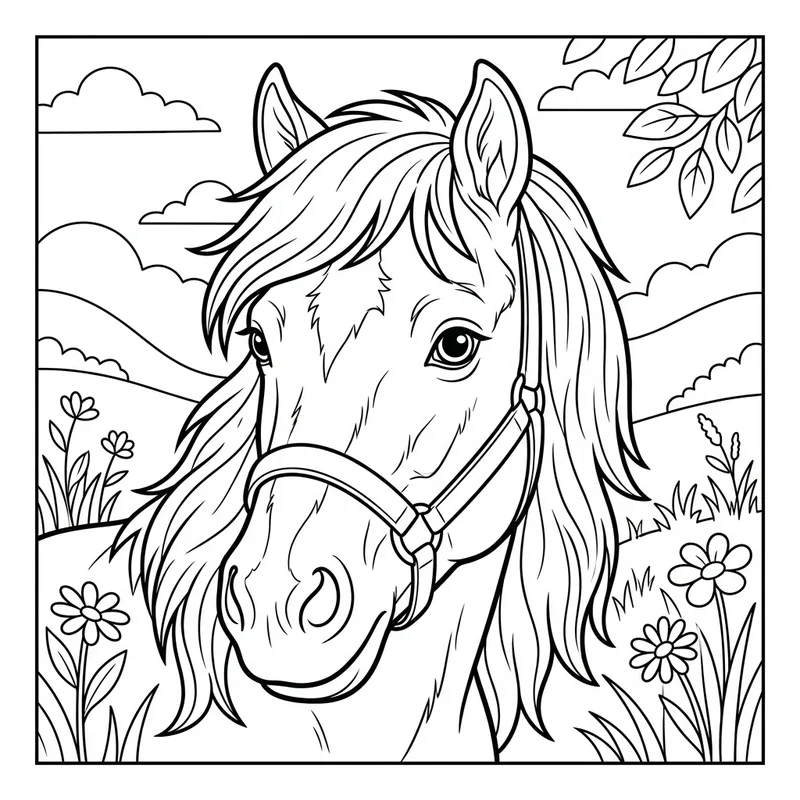 Realistisches Pony-Portrait – Pony Ausmalbild kostenlos