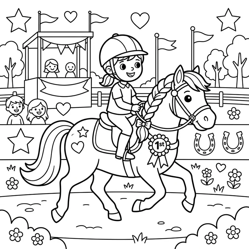 Pony auf dem Reitturnier – Pony Ausmalbild kostenlos