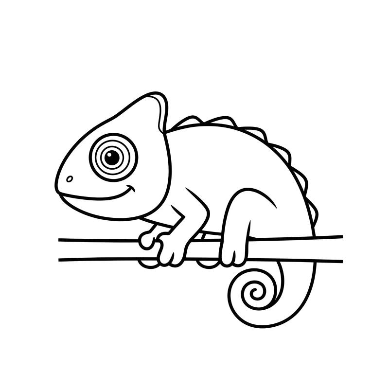 Niedliches Chamäleon auf Ast zum Ausmalen