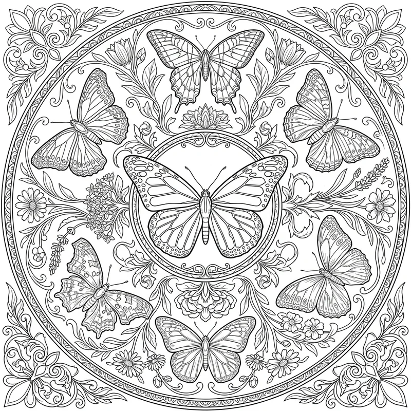 Monarchfalter-Mandala detailliert – Schmetterling Ausmalbild kostenlos