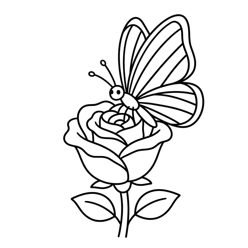 Schmetterling auf Rose zum Ausmalen