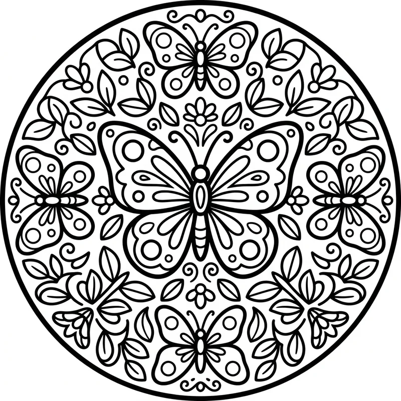 Schmetterling-Mandala mit Flügelmustern – Schmetterling Ausmalbild kostenlos