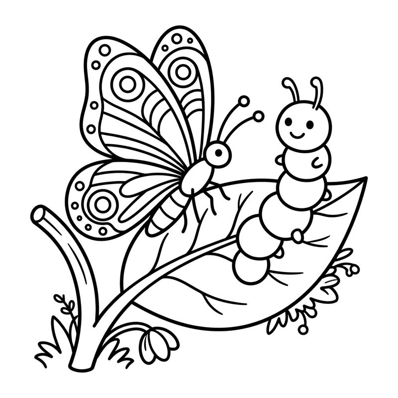 Schmetterling und Raupe Malvorlage – Schmetterling Ausmalbild kostenlos