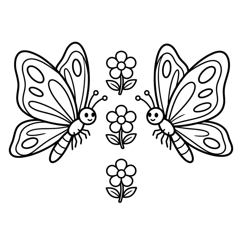 Zwei tanzende Schmetterlinge Ausmalbild