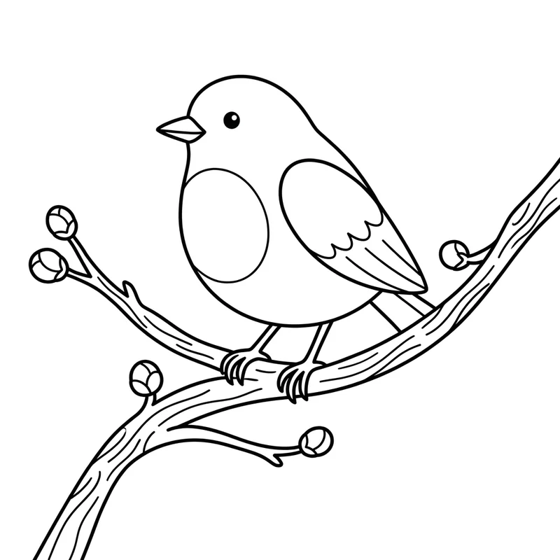 Rotkehlchen auf Ast zum Ausmalen